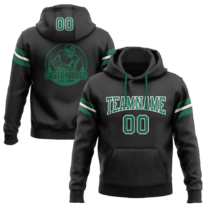 Layered Style Custom Stitched Black Kelly Green-White Football Pullover Sweatshirt Hoodie Layered Style Custom Stitched Black Kelly Green-White Football Pullover Sweatshirt Hoodie