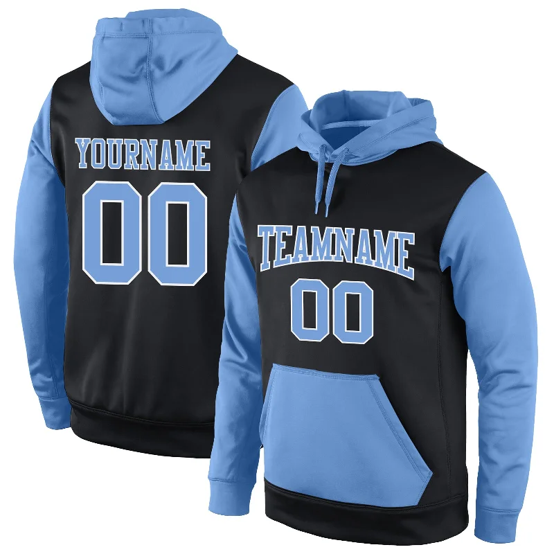 Personalized Design Custom Stitched Black Light Blue-White Sports Pullover Sweatshirt Hoodie Personalized Design Custom Stitched Black Light Blue-White Sports Pullover Sweatshirt Hoodie