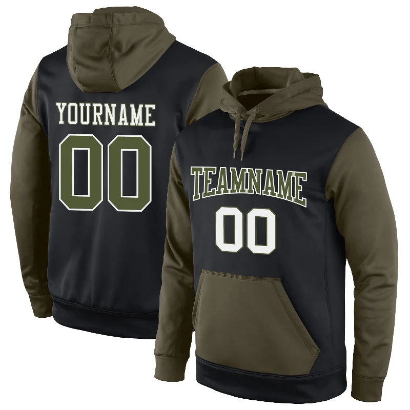 Elegant Design Custom Stitched Black Olive-White Sports Pullover Sweatshirt Hoodie