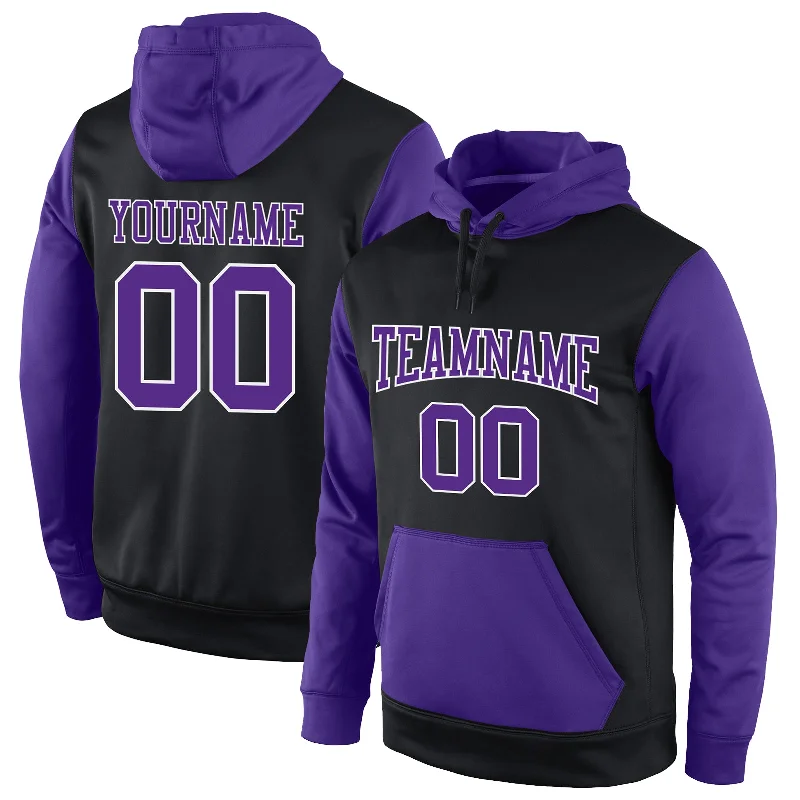Exquisite Craftsmanship Custom Stitched Black Purple-White Sports Pullover Sweatshirt Hoodie Exquisite Craftsmanship Custom Stitched Black Purple-White Sports Pullover Sweatshirt Hoodie
