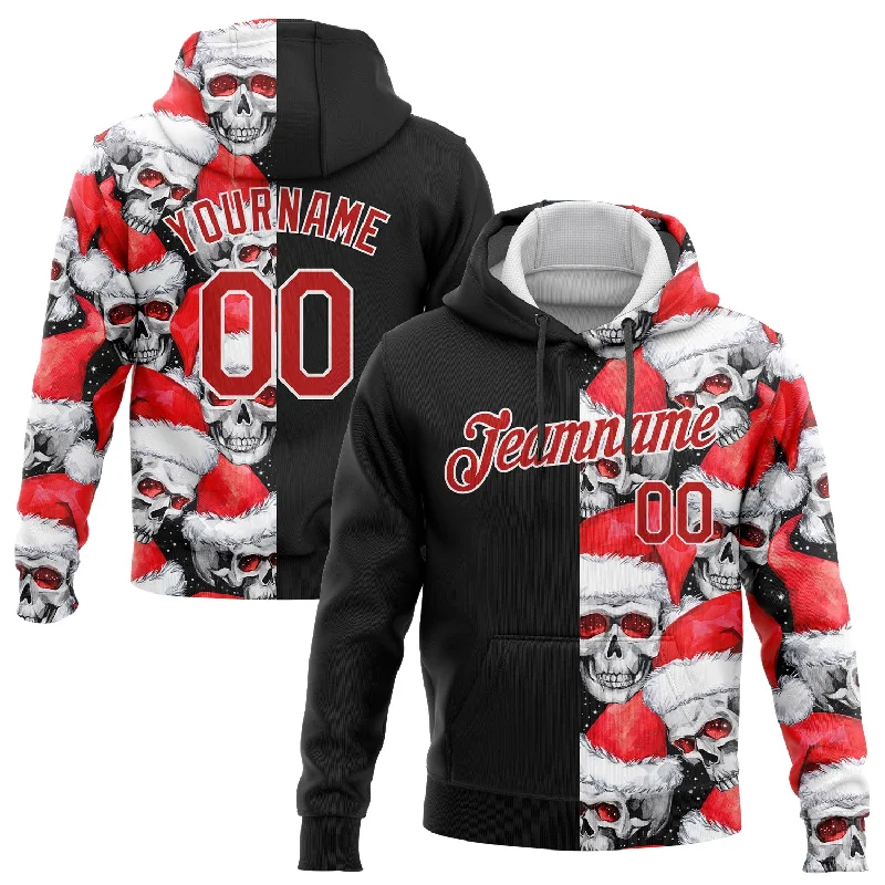 Stylish Casuals Custom Stitched Black Red-White 3D Skulls And Christmas Santa's Hat Sports Pullover Sweatshirt Hoodie Stylish Casuals Custom Stitched Black Red-White 3D Skulls And Christmas Santa's Hat Sports Pullover Sweatshirt Hoodie