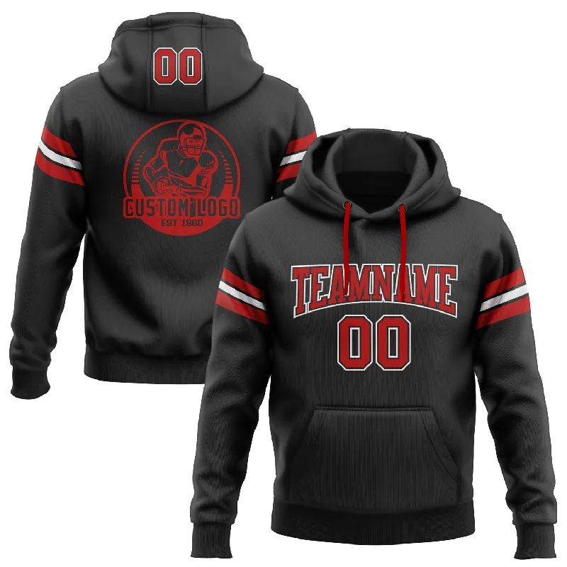 Soft Comfort Custom Stitched Black Red-White Football Pullover Sweatshirt Hoodie