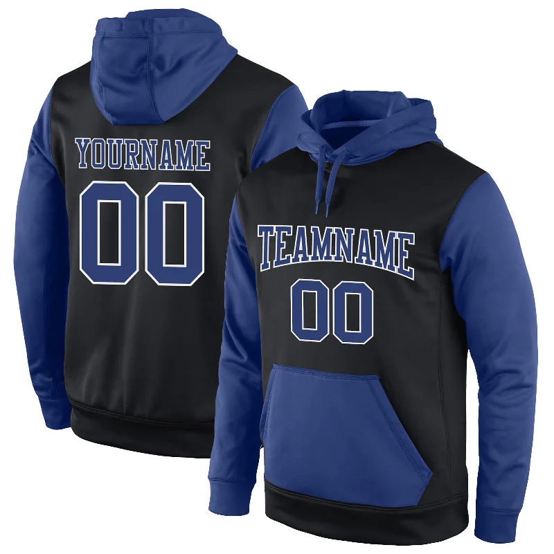 Comfortable Series Custom Stitched Black Royal-White Sports Pullover Sweatshirt Hoodie Comfortable Series Custom Stitched Black Royal-White Sports Pullover Sweatshirt Hoodie