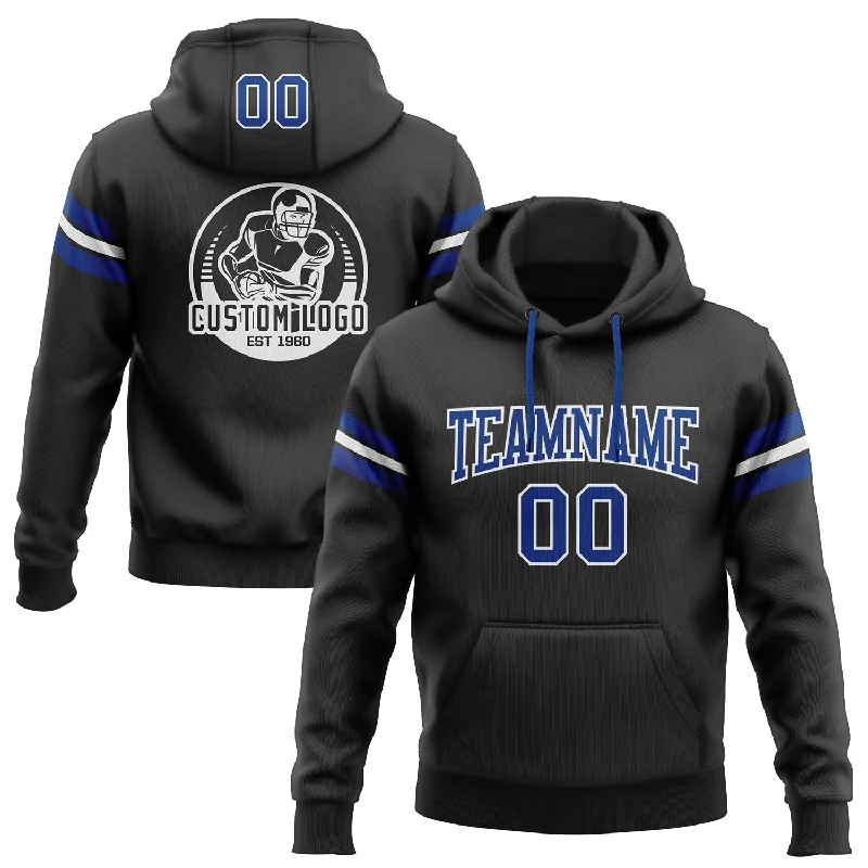 Easy Chic Custom Stitched Black Royal-White Football Pullover Sweatshirt Hoodie