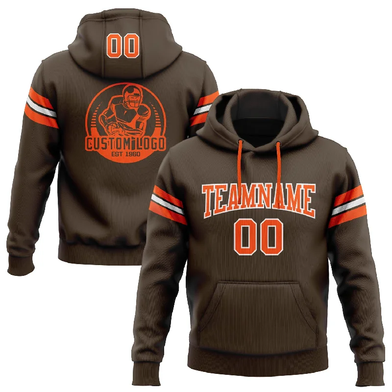 Relaxed Dresses Custom Stitched Brown Orange-White Football Pullover Sweatshirt Hoodie Relaxed Dresses Custom Stitched Brown Orange-White Football Pullover Sweatshirt Hoodie