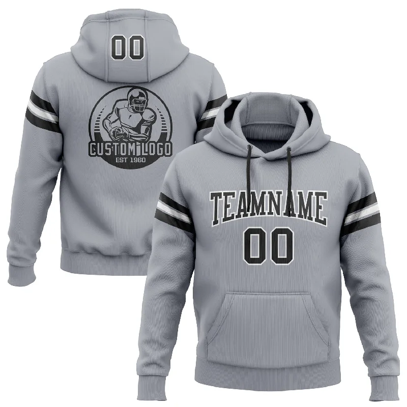 Lounge Chic Custom Stitched Gray Black-White Football Pullover Sweatshirt Hoodie