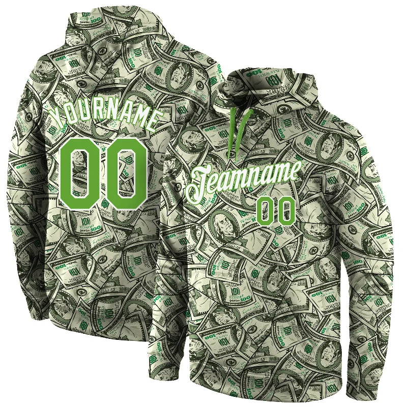 Free And Comfortable Custom Stitched Green Neon Green-White 3D Pattern Design Dollar Sports Pullover Sweatshirt Hoodie Free And Comfortable Custom Stitched Green Neon Green-White 3D Pattern Design Dollar Sports Pullover Sweatshirt Hoodie
