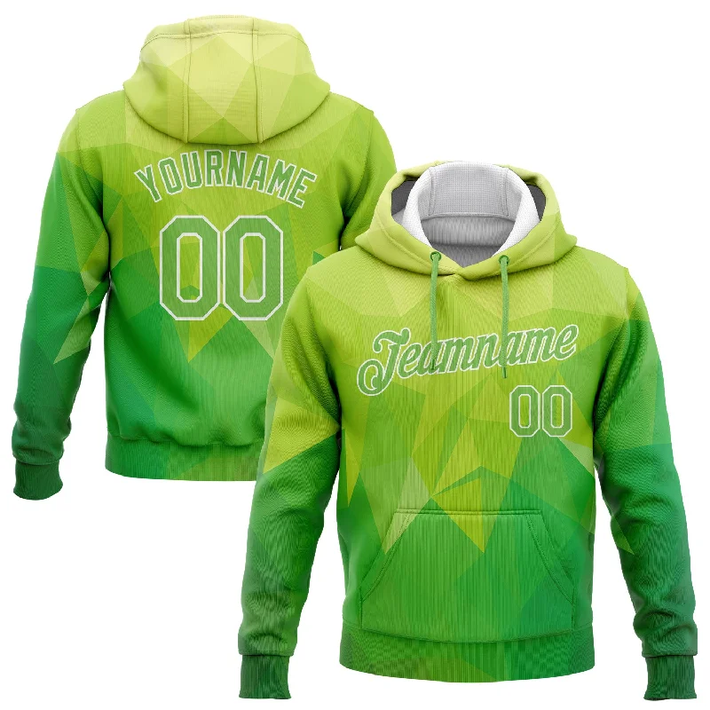 Elegant Style Custom Stitched Kelly Green Neon Green-White 3D Pattern Design Abstract Warm Geometric Pattern Sports Pullover Sweatshirt Hoodie