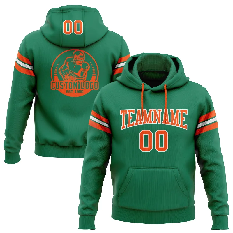 Layered Comfort Custom Stitched Kelly Green Orange-White Football Pullover Sweatshirt Hoodie Layered Comfort Custom Stitched Kelly Green Orange-White Football Pullover Sweatshirt Hoodie