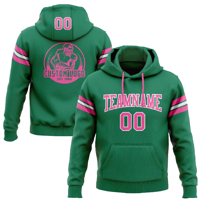 Cozy Layers Custom Stitched Kelly Green Pink-White Football Pullover Sweatshirt Hoodie Cozy Layers Custom Stitched Kelly Green Pink-White Football Pullover Sweatshirt Hoodie