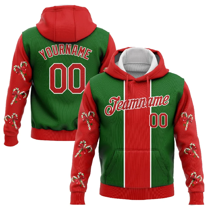 Elegant Casuals Custom Stitched Kelly Green Red-White 3D Christmas Candy Canes Sports Pullover Sweatshirt Hoodie Elegant Casuals Custom Stitched Kelly Green Red-White 3D Christmas Candy Canes Sports Pullover Sweatshirt Hoodie