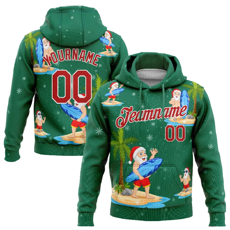 Casual Ease Custom Stitched Kelly Green Red-White 3D Tropical Christmas Surfing Santas Sports Pullover Sweatshirt Hoodie Casual Ease Custom Stitched Kelly Green Red-White 3D Tropical Christmas Surfing Santas Sports Pullover Sweatshirt Hoodie