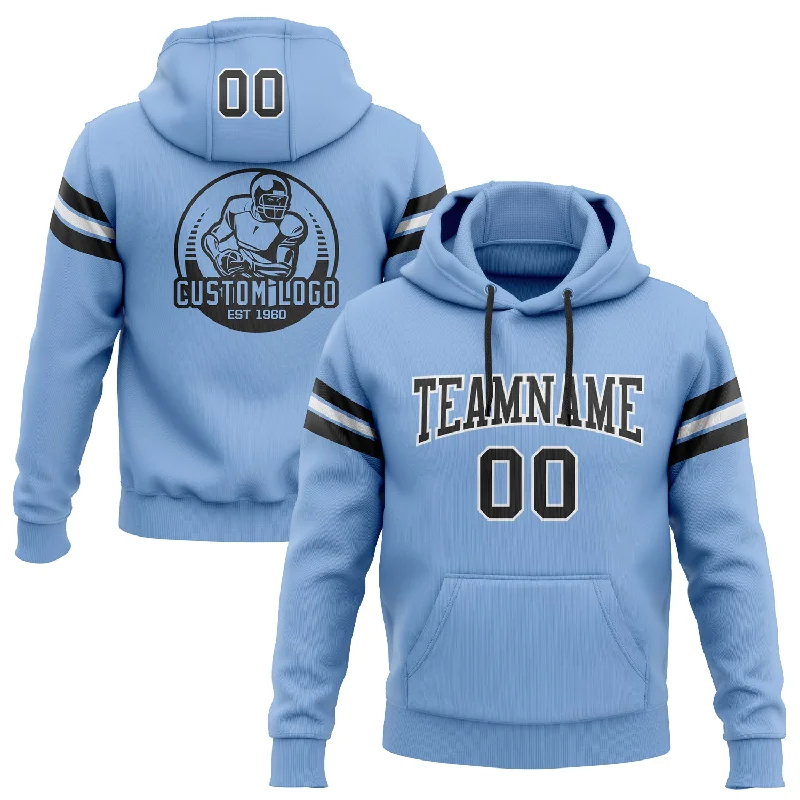 Cozy Outfit Custom Stitched Light Blue Black-White Football Pullover Sweatshirt Hoodie Cozy Outfit Custom Stitched Light Blue Black-White Football Pullover Sweatshirt Hoodie
