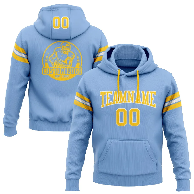 Stylish Wear Custom Stitched Light Blue Gold-White Football Pullover Sweatshirt Hoodie Stylish Wear Custom Stitched Light Blue Gold-White Football Pullover Sweatshirt Hoodie