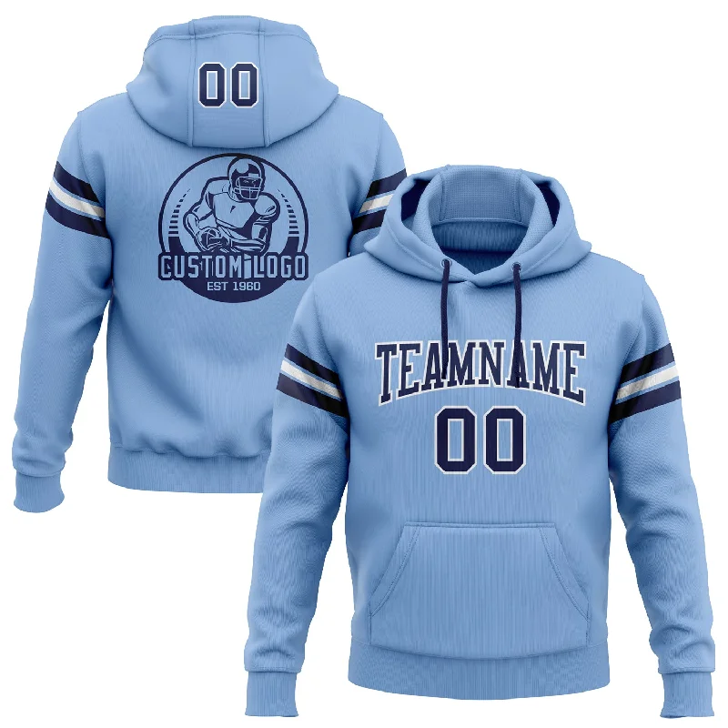 Comfortable Fashion Custom Stitched Light Blue Navy-White Football Pullover Sweatshirt Hoodie Comfortable Fashion Custom Stitched Light Blue Navy-White Football Pullover Sweatshirt Hoodie