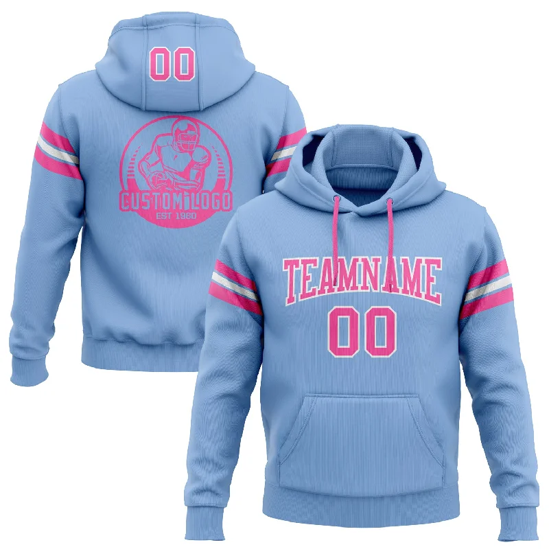 Urban Comfort Custom Stitched Light Blue Pink-White Football Pullover Sweatshirt Hoodie Urban Comfort Custom Stitched Light Blue Pink-White Football Pullover Sweatshirt Hoodie
