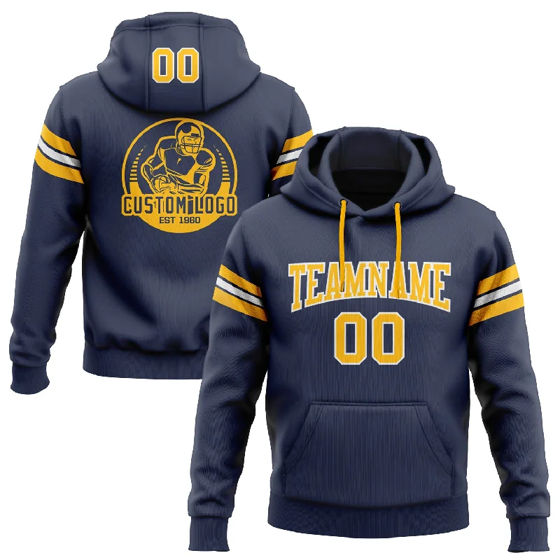 Cozy Shirts Custom Stitched Navy Gold-White Football Pullover Sweatshirt Hoodie
