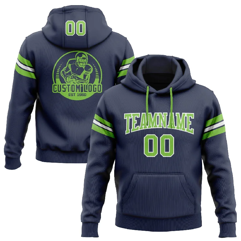 Stylish Ease Custom Stitched Navy Neon Green-White Football Pullover Sweatshirt Hoodie Stylish Ease Custom Stitched Navy Neon Green-White Football Pullover Sweatshirt Hoodie