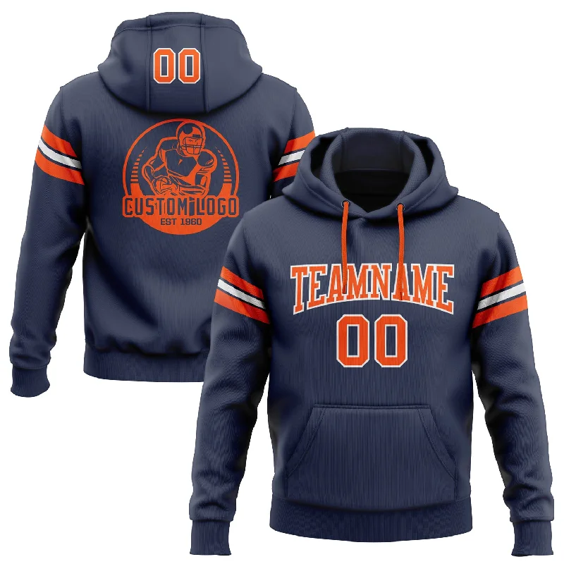 Cozy Fit Wear Custom Stitched Navy Orange-White Football Pullover Sweatshirt Hoodie