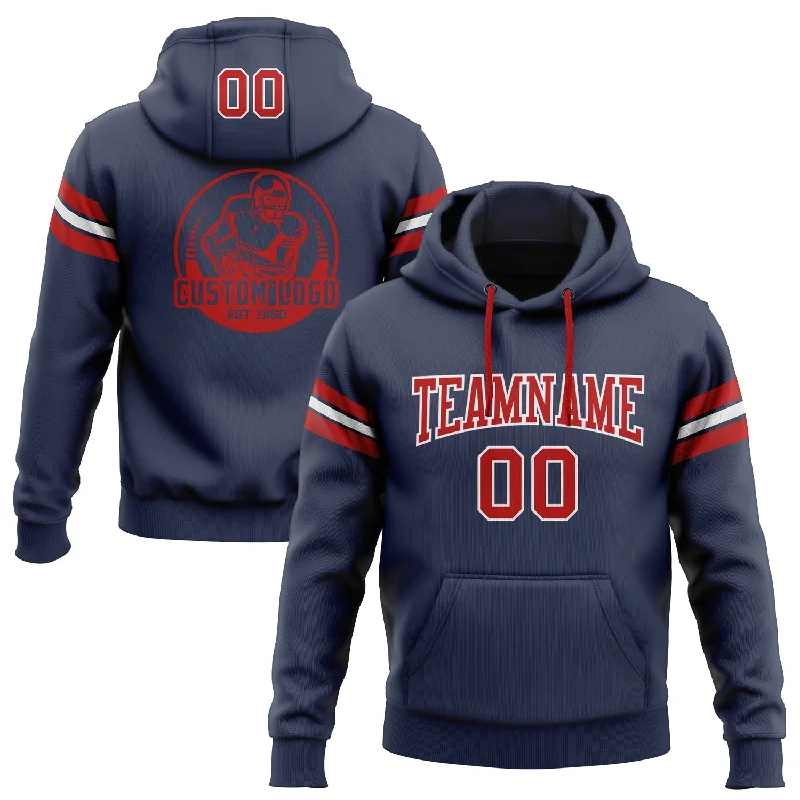 Comfortable Dresses Custom Stitched Navy Red-White Football Pullover Sweatshirt Hoodie Comfortable Dresses Custom Stitched Navy Red-White Football Pullover Sweatshirt Hoodie