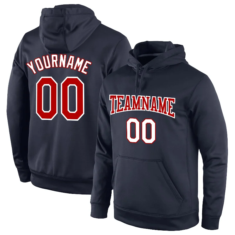 Advanced Customization Custom Stitched Navy Red-White Sports Pullover Sweatshirt Hoodie Advanced Customization Custom Stitched Navy Red-White Sports Pullover Sweatshirt Hoodie
