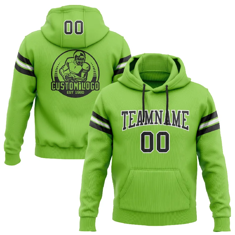 Soft Fabrics Custom Stitched Neon Green Black-White Football Pullover Sweatshirt Hoodie Soft Fabrics Custom Stitched Neon Green Black-White Football Pullover Sweatshirt Hoodie