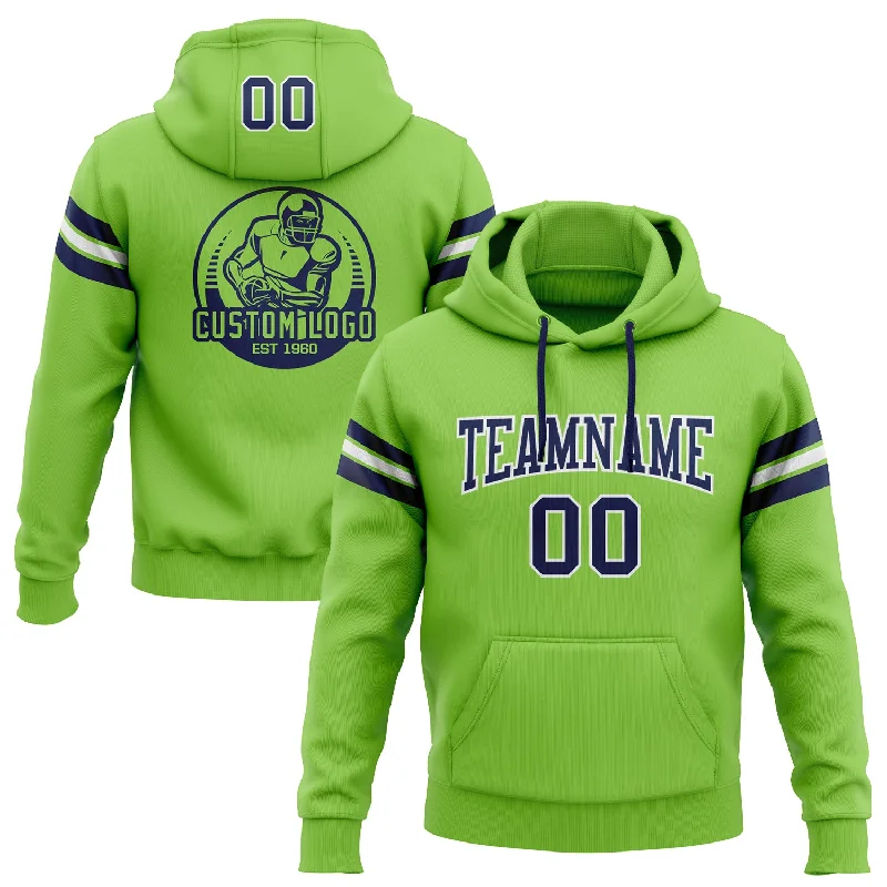 Effortless Elegance Custom Stitched Neon Green Navy-White Football Pullover Sweatshirt Hoodie Effortless Elegance Custom Stitched Neon Green Navy-White Football Pullover Sweatshirt Hoodie