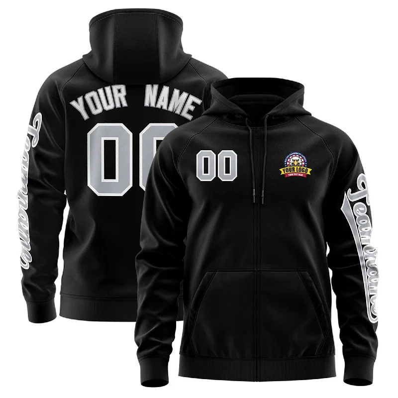 Chic Comfort Custom Black Gray Varsity Full-Zip Letterman Classic Hoodie Jacket