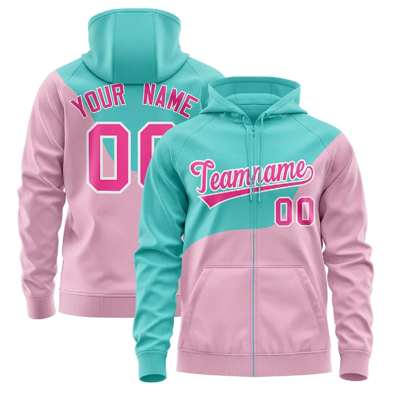Fashionable Items Custom Bright Green Light Pink Color Block Varsity Full-Zip Letterman Wave Hoodie Jacket Fashionable Items Custom Bright Green Light Pink Color Block Varsity Full-Zip Letterman Wave Hoodie Jacket