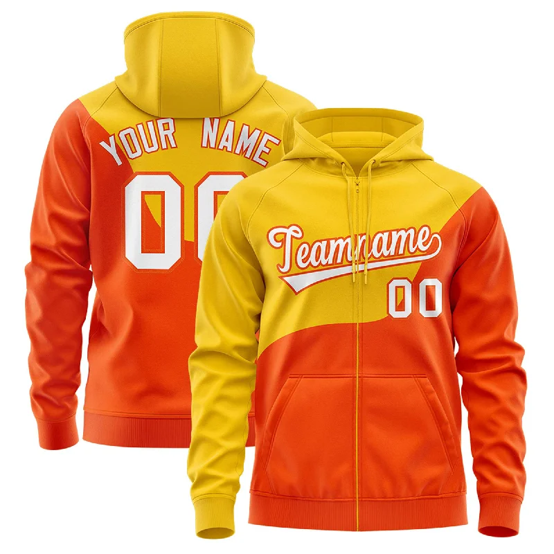 Fashionable Inner Wear Custom Gold Orange Color Block Varsity Full-Zip Letterman Wave Hoodie Jacket Fashionable Inner Wear Custom Gold Orange Color Block Varsity Full-Zip Letterman Wave Hoodie Jacket