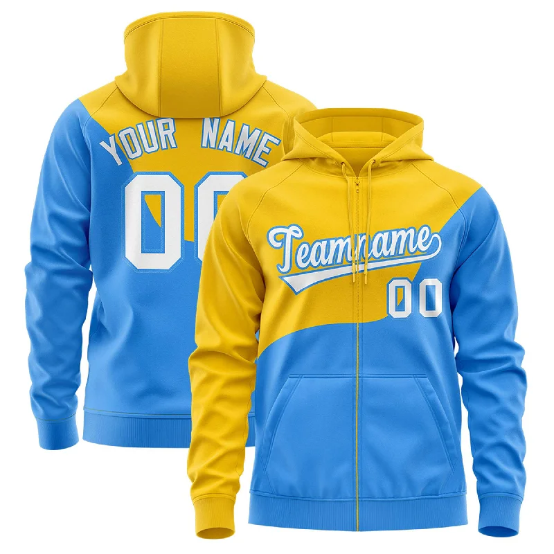 Moisture wicking Custom Gold Powder Blue Color Block Varsity Full-Zip Letterman Wave Hoodie Jacket Moisture wicking Custom Gold Powder Blue Color Block Varsity Full-Zip Letterman Wave Hoodie Jacket