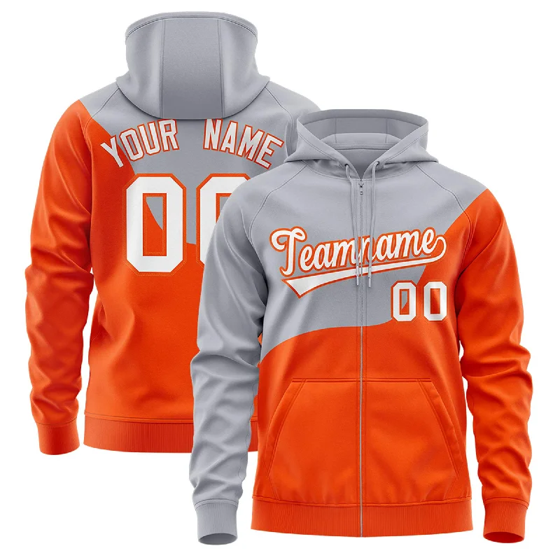 Classic Style Custom Gray Orange Color Block Varsity Full-Zip Letterman Wave Hoodie Jacket Classic Style Custom Gray Orange Color Block Varsity Full-Zip Letterman Wave Hoodie Jacket