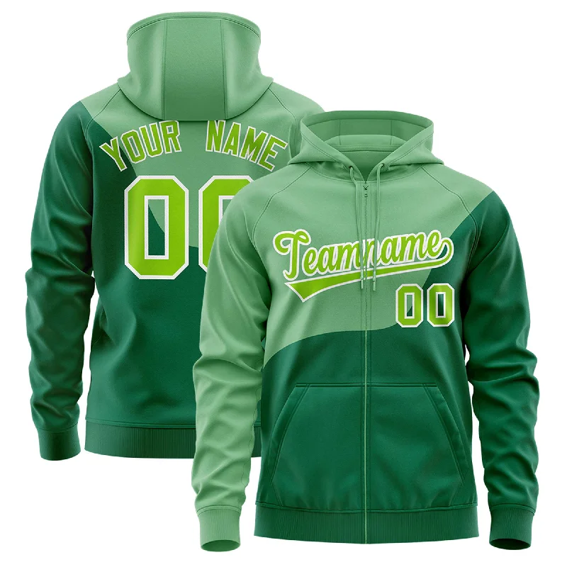 Comfortable And Cold-proof Custom Green Kelly Green Color Block Varsity Full-Zip Letterman Wave Hoodie Jacket Comfortable And Cold-proof Custom Green Kelly Green Color Block Varsity Full-Zip Letterman Wave Hoodie Jacket