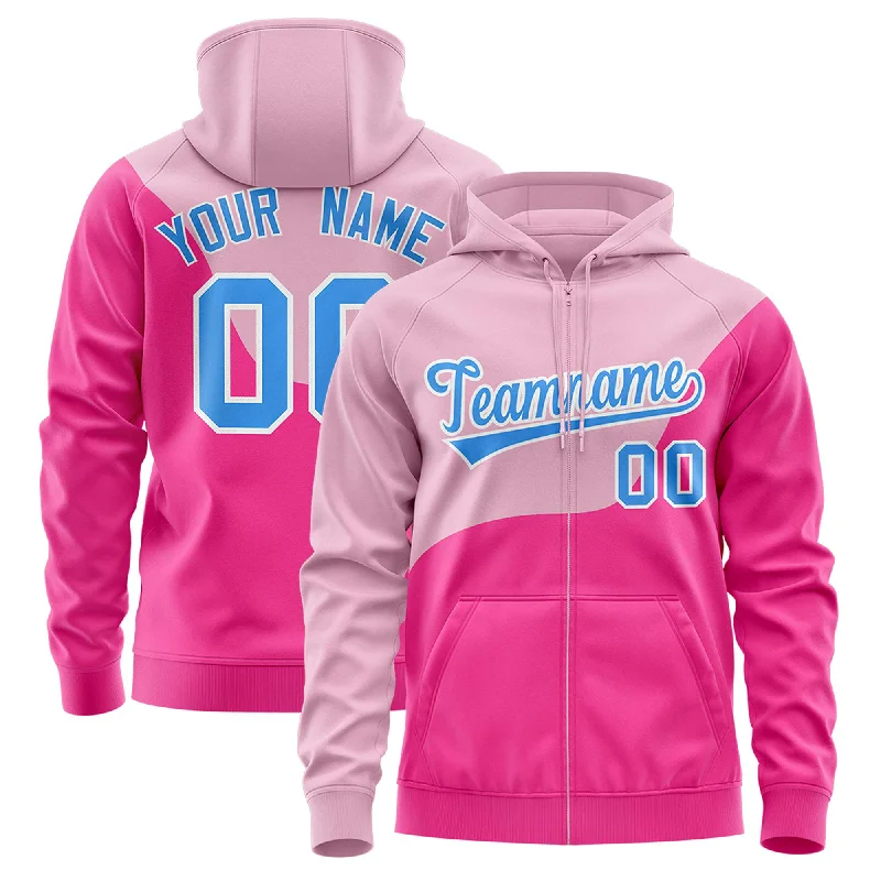 Urban Style Custom Light Pink Pink Color Block Varsity Full-Zip Letterman Wave Hoodie Jacket