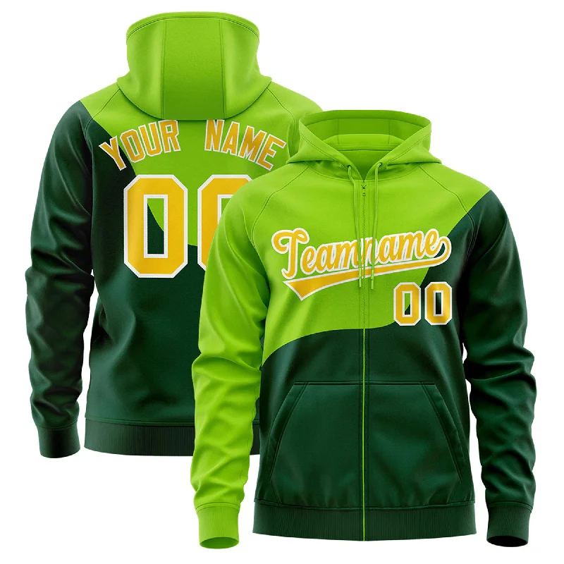 Simple Style Custom Neon Green Green Color Block Varsity Full-Zip Letterman Wave Hoodie Jacket Simple Style Custom Neon Green Green Color Block Varsity Full-Zip Letterman Wave Hoodie Jacket