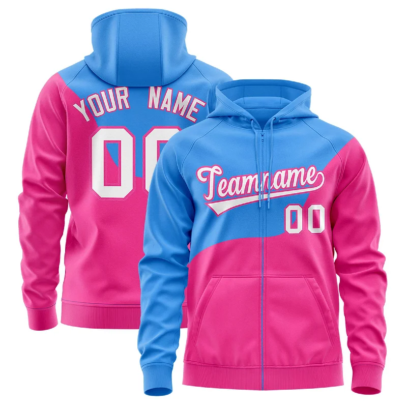 American Style Custom Powder Blue Pink Color Block Varsity Full-Zip Letterman Wave Hoodie Jacket American Style Custom Powder Blue Pink Color Block Varsity Full-Zip Letterman Wave Hoodie Jacket