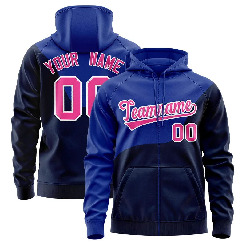 Luxury And Elegant Custom Royal Navy Color Block Varsity Full-Zip Letterman Wave Hoodie Jacket Luxury And Elegant Custom Royal Navy Color Block Varsity Full-Zip Letterman Wave Hoodie Jacket