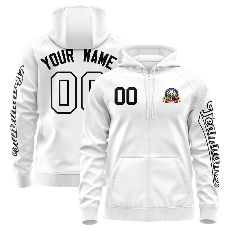 Light Layers Custom White Black Varsity Full-Zip Letterman Classic Hoodie Jacket