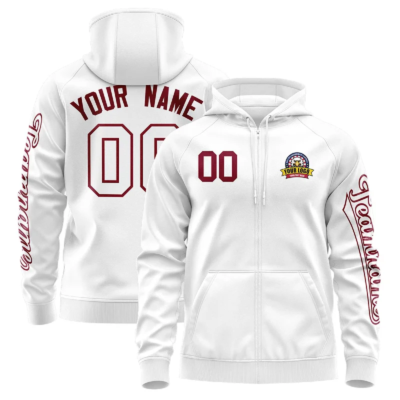 Cozy Chic Wear Custom White Crimson Varsity Full-Zip Letterman Classic Hoodie Jacket Cozy Chic Wear Custom White Crimson Varsity Full-Zip Letterman Classic Hoodie Jacket