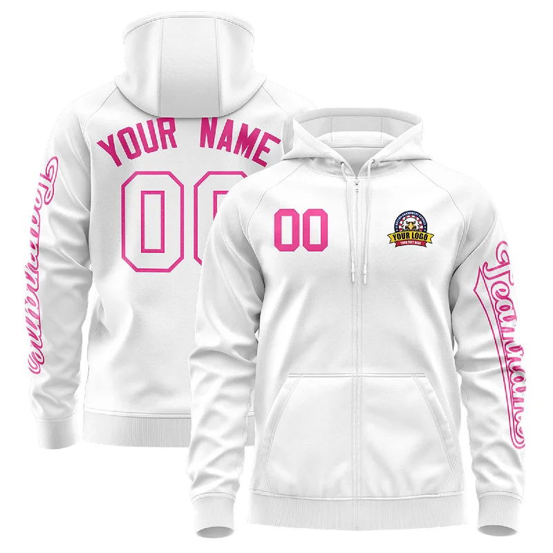 All-Day Style Custom White Pink Varsity Full-Zip Letterman Classic Hoodie Jacket