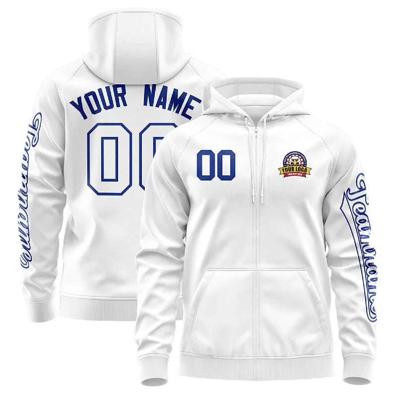 All-Day Outfits Custom White Royal Varsity Full-Zip Letterman Classic Hoodie Jacket