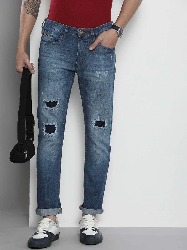 Relaxed Fit Wear Men's Distressed Straight Jeans