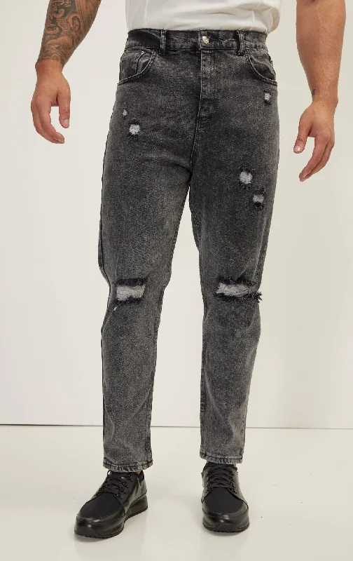 Classic Straight Leg Distressed Jean  - Faded Black