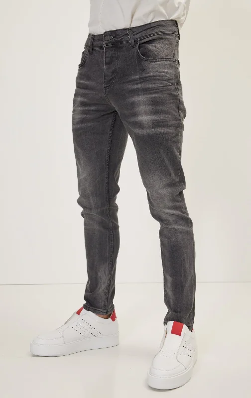 Slim Cut Whiskered Denim - Dark Grey