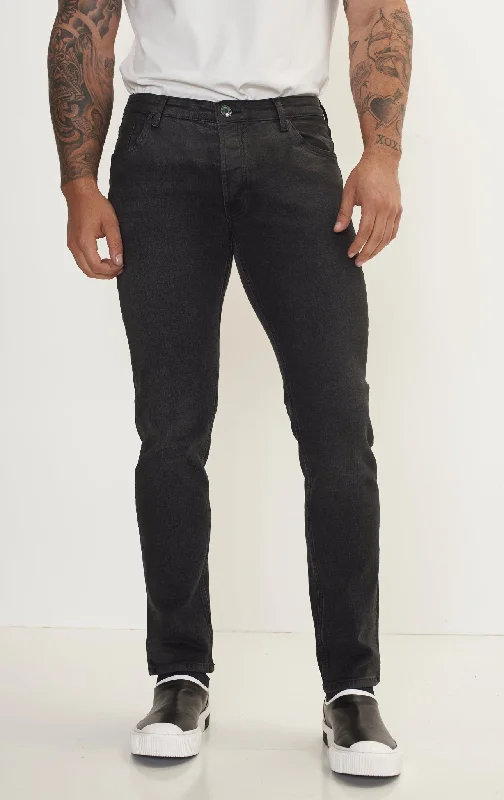 Side Waxed Tapered Jeans - Grey