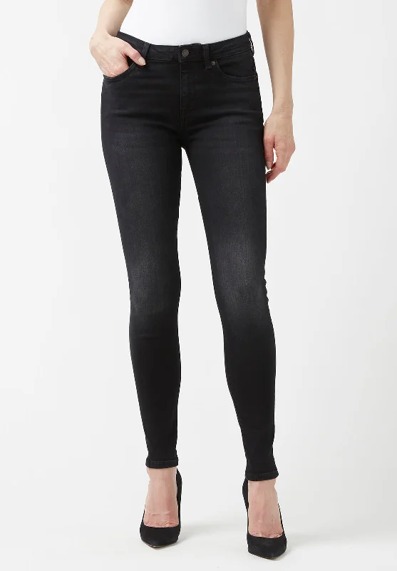 Soft Casuals Mid Rise Skinny Alexa Women's Jeans in Faded Black- BL15843
