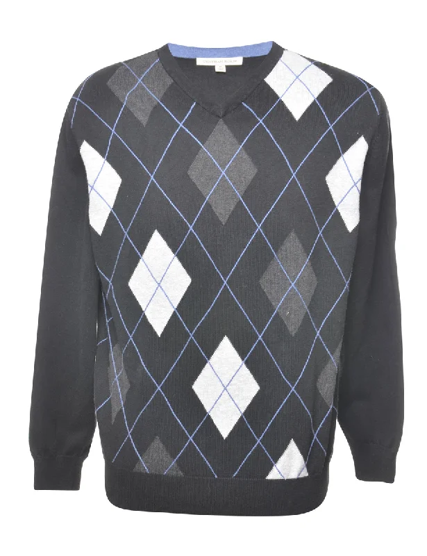 Stylish Casuals Argyle Black Classic Jumper - M