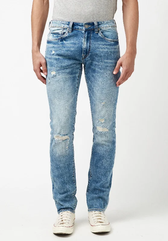 Weekend Comfort Wear Slim Ash Men's Jeans in Worn & Creased Blue - BM22885