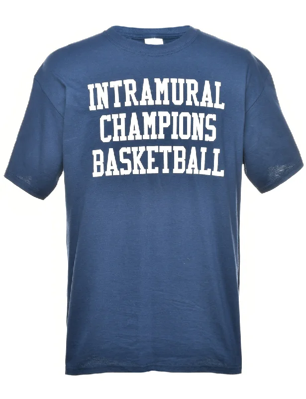 Stretch Design Basketball Intramural Champions Navy & White Printed T-shirt - L