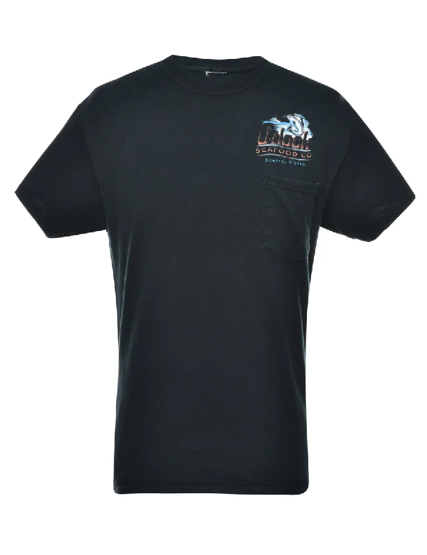 Romantic And Fresh Black Printed T-shirt - M